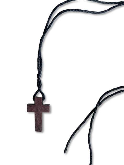 Pendant Necklace with Walnut Wood Beads and Walnut Wood Cross – Athonite