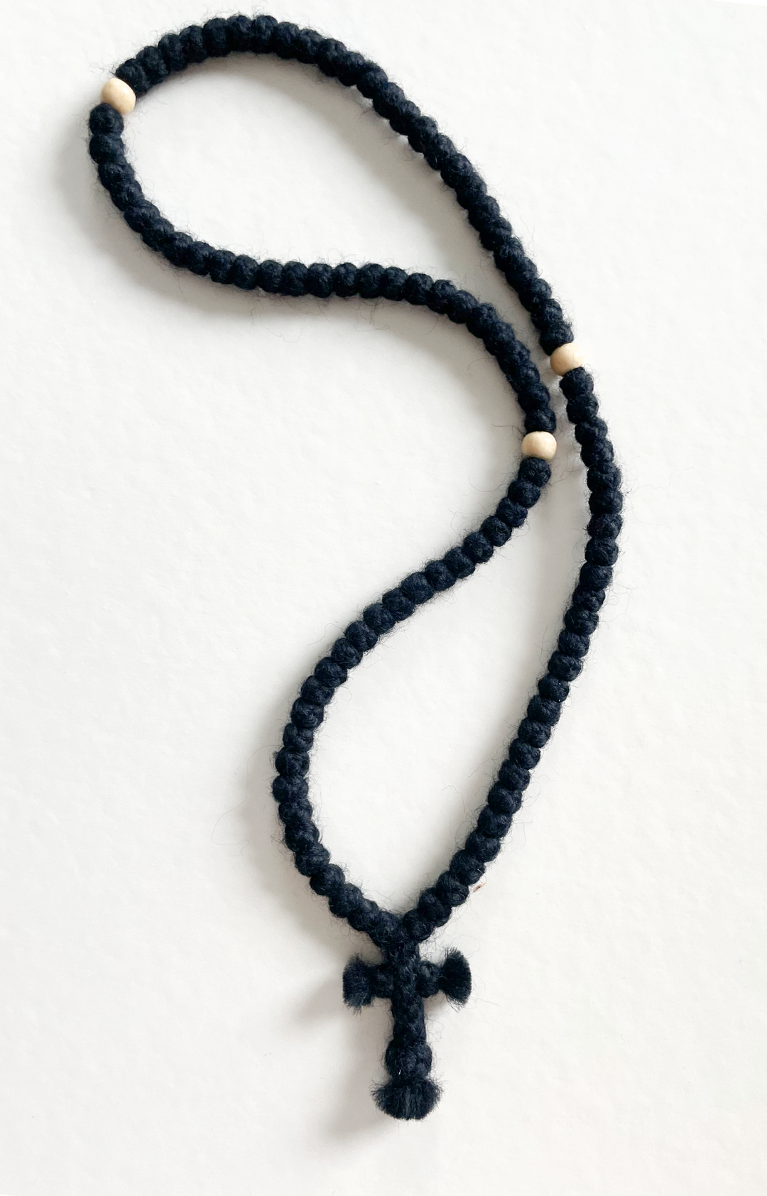 Athonite Wool Prayer Rope with Light Wood Beads