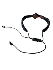 Bracelet with a Chestnut Wood Cross (Adjustable)