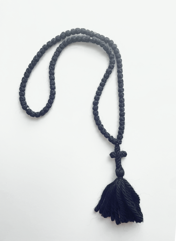 Wool Prayer Rope (Extra Long) with Knitted Cross & Tassel