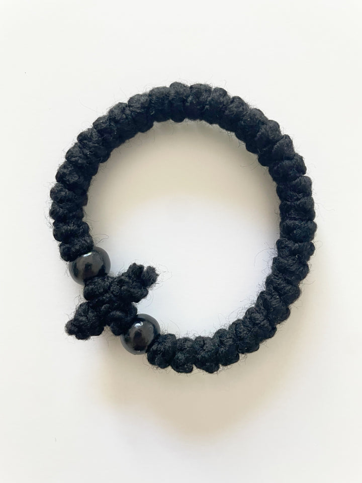 Wool Prayer Bracelet from Mount Athos (Black Bead)