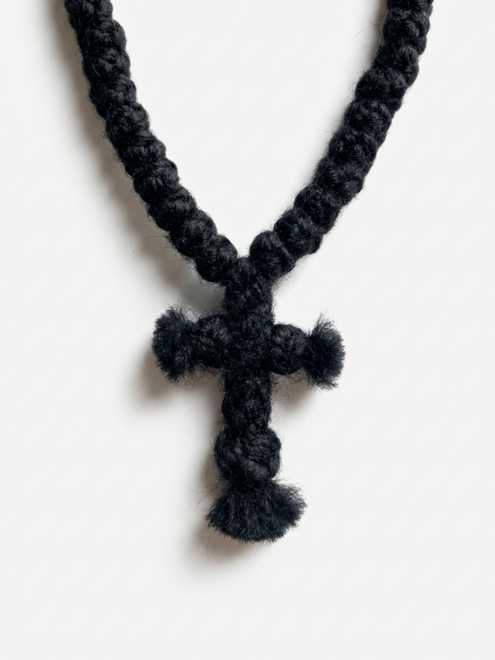 Wool Prayer Rope with Knit Cross