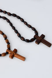 Pendant Necklace with Walnut Wood Beads and Walnut Wood Cross
