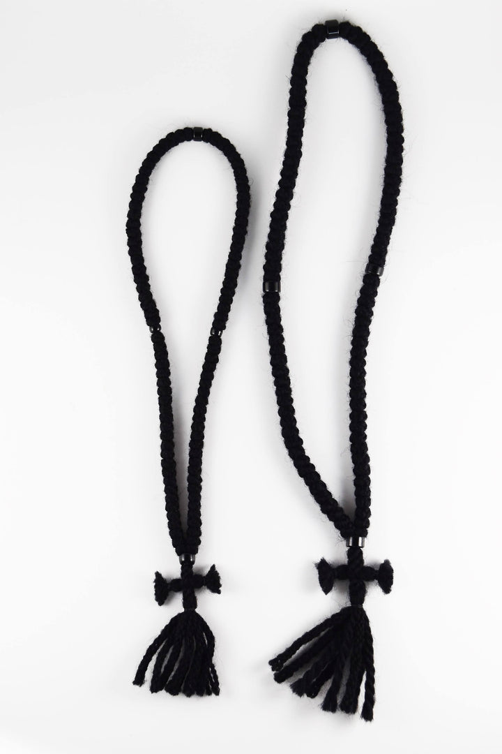 Wool Prayer Rope with Knitted Cross & Tassels - Athonite