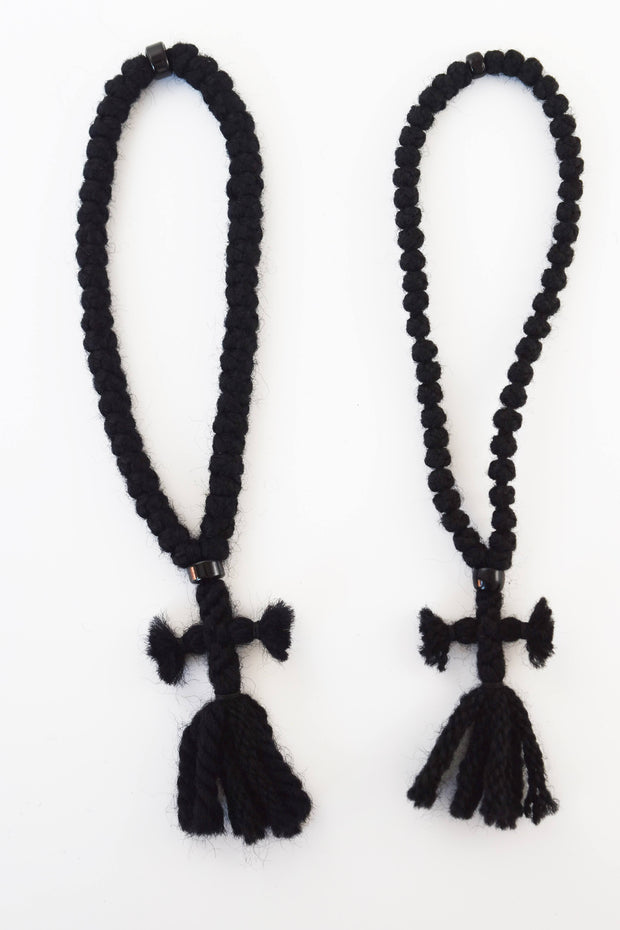 Wool Prayer Rope with Knitted Cross & Tassels - Athonite