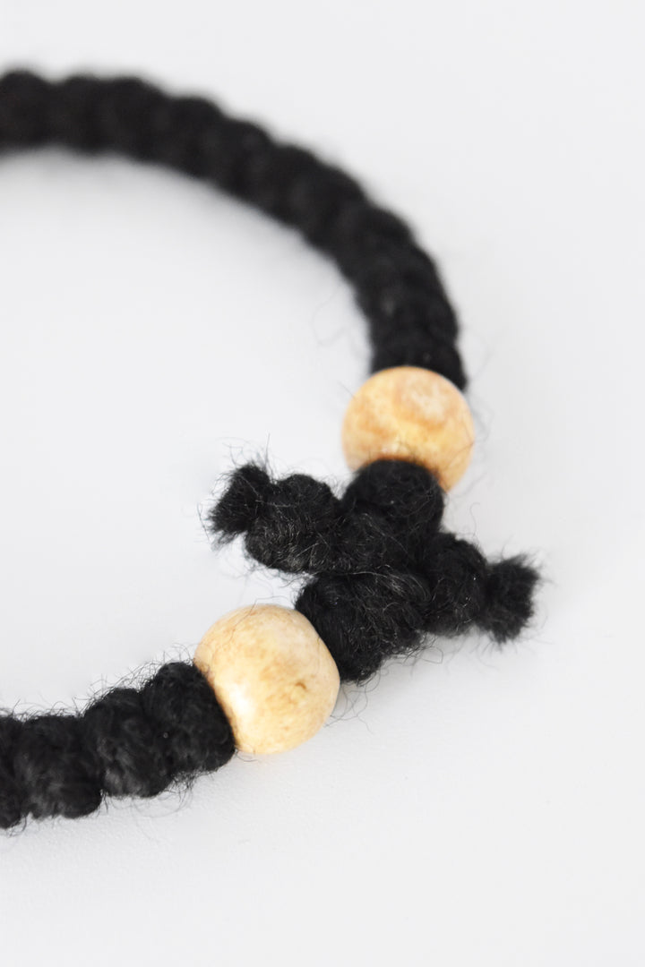 Wool Prayer Bracelet with Chestnut Wood Beads