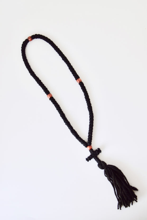 Wool Prayer Rope with Chestnut Wood Beads